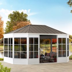 Sunjoy 12' x 16' Cape Blue Hardtop Screenhouse, White
