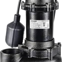 WASSERMANN 1/2 HP Sewage Pump with Auto Float Switch, 115V 5300 GPH Cast Iron Submersible Sewage Pump, Sump Pump for Basement Sump Basin Sewage Well