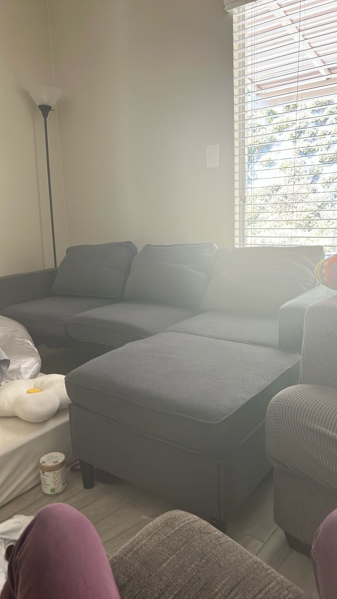 3 Seated Grey Couch and Ottoman w/ Storage