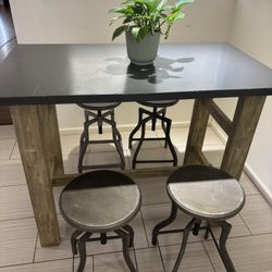 Rectangularww Counter Height Table with Crate & Barrel Turner Gunmetal Stools (Set of 4)