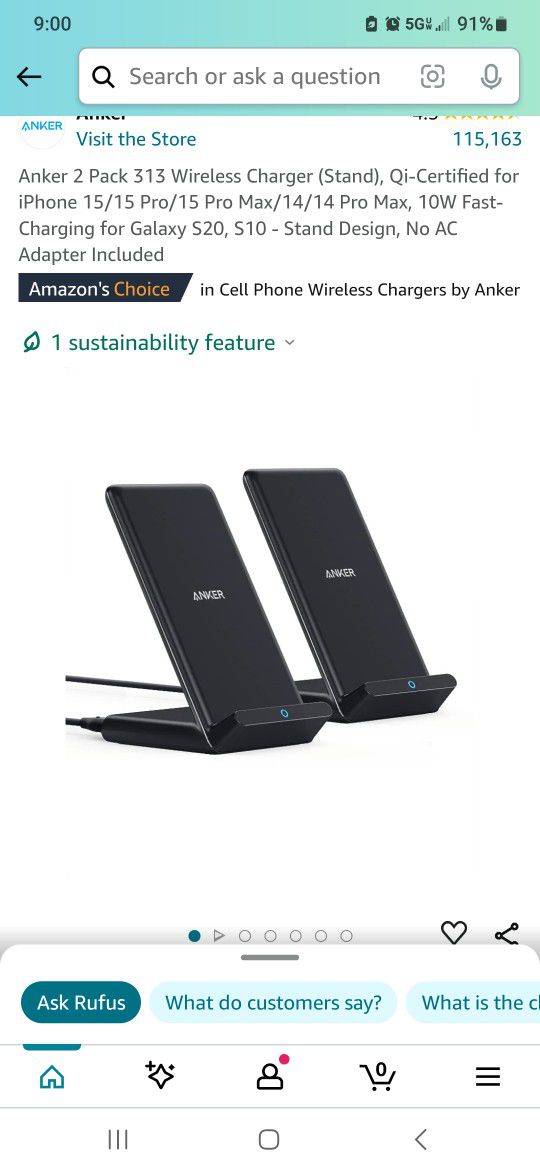 Anker 2 Pack 313 Wireless Charger (Stand), Qi-Certified for iPhone Android Samsung (Black)
