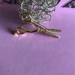 Vintage Gold tone Scissor Rhinestone Brooch