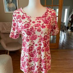 White Stag Cotton floral short sleeve women's t tee shirt Blouse top size XL extra Large 16 18