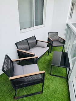 Outdoor Patio Set - Loveseat, 2 Chairs, Glass Coffee Table (4-Piece)
