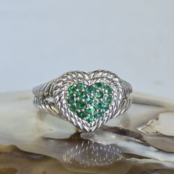 Designer Judith Ripka Vintage Sterling Silver Gemstone (.55 ct) Heart Ring 