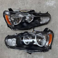 New Pair 2008-2017 Mitsubishi Lancer EVO X Headlights Headlamps Halogen Assembly Left Right Side