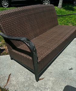 Wicker Patio Bench With Aluminum Arms