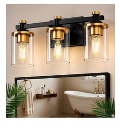 🚨NEW Black & Gold 3-Light Vanity Light – Modern Glass Bathroom Fixture🔥