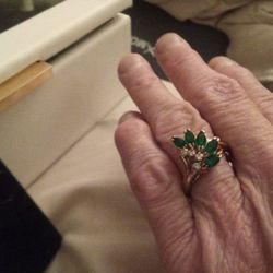 Unique Gold Plate over Emerald Marquise Diamond Cluster Engagement ring