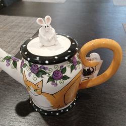 Vintage "Coffee Cat Pottery"  Tea/Coffee Pot Hand Painted & Artist Signed Rare Artist April Gadler $75 OBO 