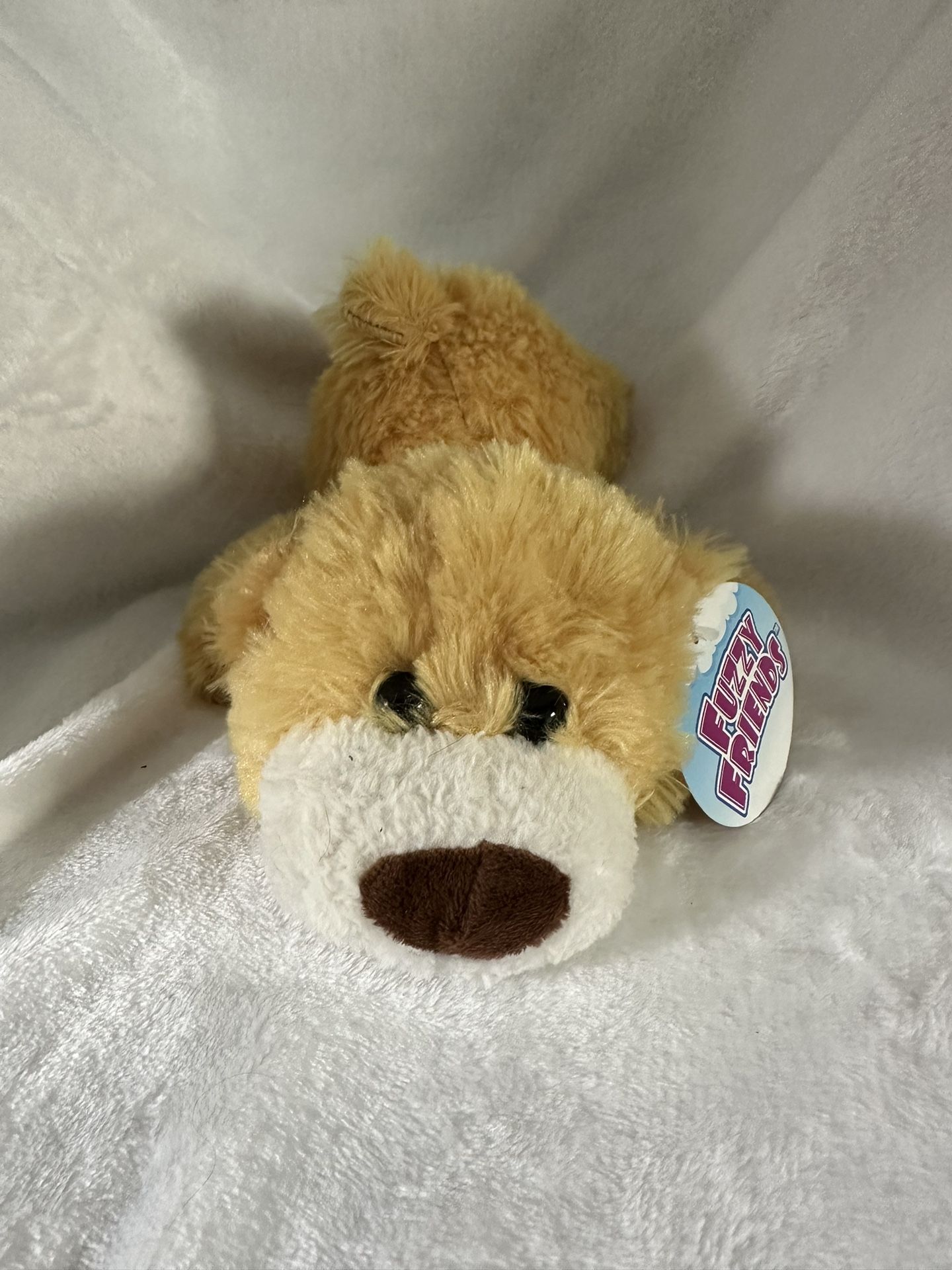 Fuzzy Friends Tan Fluffy Dog W/Tags 11” Long 7 1/2” Wide Great Condition!