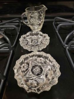 Vintage Crystal atomic Starburst Coasters ashtrays candle holders dishes