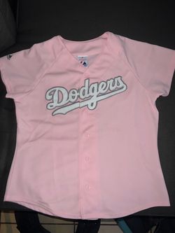 Women Pink Dodger Jersey Sz L Majestic