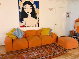 Convertible 70s Modular Sectional Couch – Burnt Orange Bouclé