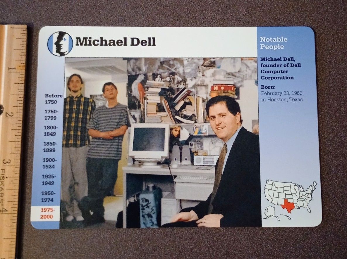 1999 Grolier Micheal Dell Founder Founder Computer Company American History Vintage Collectible Large Card