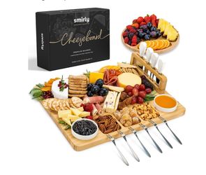 SMIRLY Charcuterie Boards Set, Large Cheese Board with Accessories, Bamboo House Warming Gifts, Wedding Gifts for Couples, Bridal Shower Gifts, Magnet