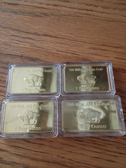 (4) 1 oz Gold Clad Bars 100 Mills