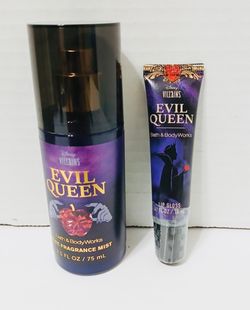 Sold Out Limited Edition!©️Disney Villains BATH & BODY WORKS💜🪞🍎👑 EVIL QUEEN 👑🍎🪞💜2-pc Fragrance mist & lip gloss Mini Set