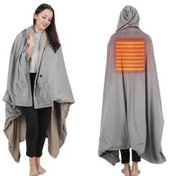Wearable Electric Blanket, Portable Poncho Wrap, Cordless Rechargeable Heated Shawl Blanket, Super Soft & Warm Fleece, Home Office & Travel Use, Machi