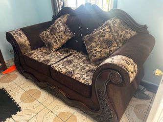 Traditional Sofa and Love Seat with Wood Trim