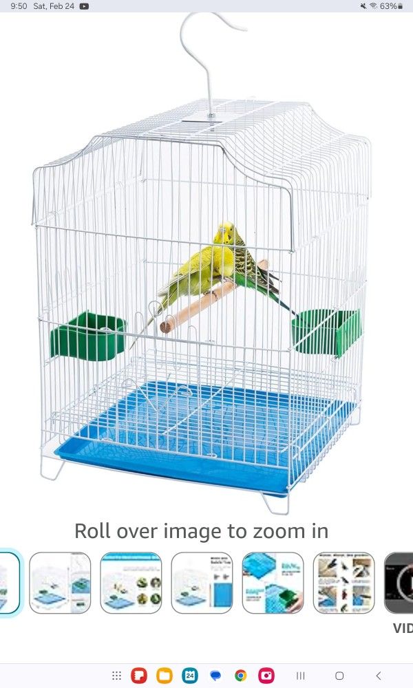 Small Bird Travel Cage With Blue Plastic Removable Tray 