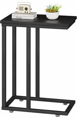 VECELO Universal C-Shaped Side Table, Multi-Functional Snack & TV Tray for Living Room, Bedroom, Black (1 Set)