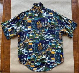 Vintage Sausalito Mens (M) Geometric Abstract Relaxed Button Colorful Rayon VTG