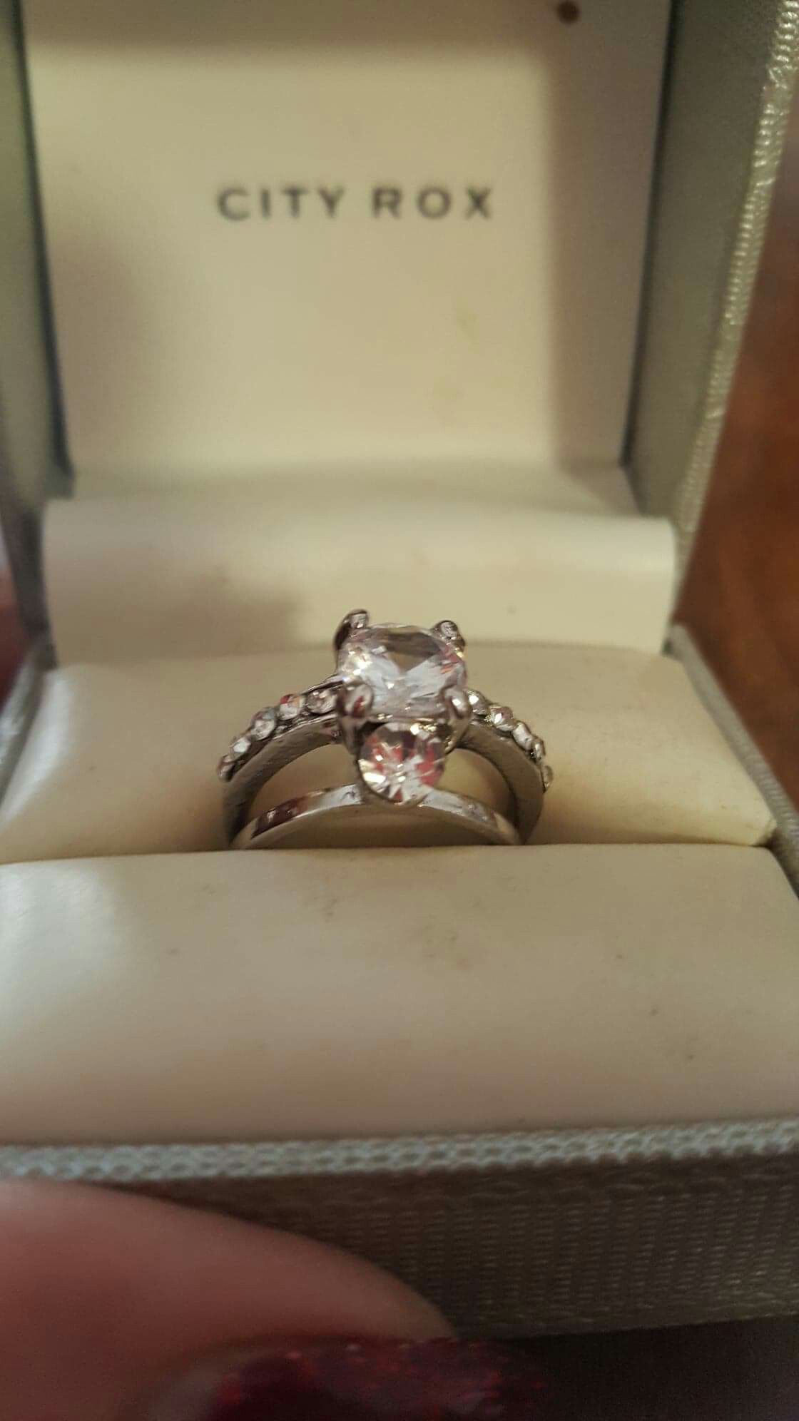Brand New White Gold Filled CZ Engagement/Wedding Ring Set.