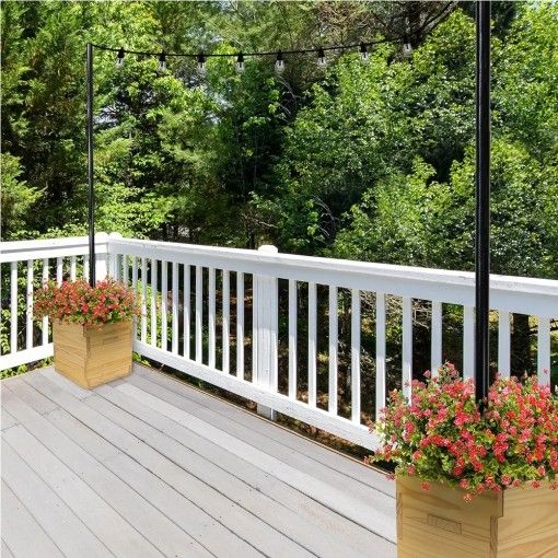 EXCELLO GLOBAL PRODUCTS Large Decorative Wooden Planter with Universal Pole Support for String Light Poles, Umbrellas, Bird Feeders. Solid Wood Outdoo