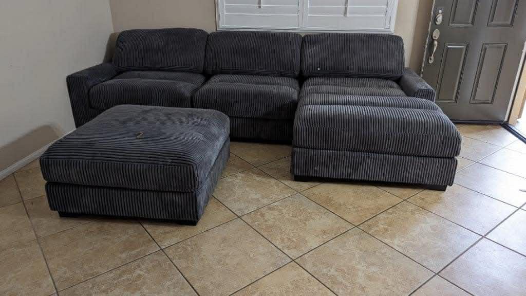 New 127x66 Corduroy Sectional Couch With Ottoman / Free Delivery