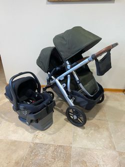 Uppababy V2 Vista Double Stroller Olive with Car Seat