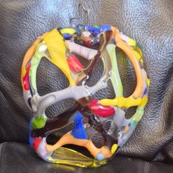 Small Handmade Multi Colored Fused Glass Coral Art  With Signature 