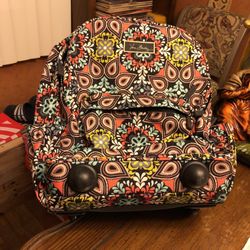 VERA BRADLEY Long Handle Two Rolling Wheels And Two Feet Multi Compartments POSITIVELY LIKE NEW BACKPACK 