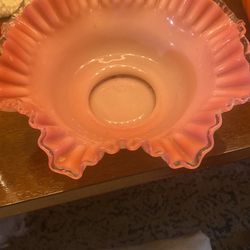 Vintage Large Pink Fenton Sliver Crested Bride Bowl 