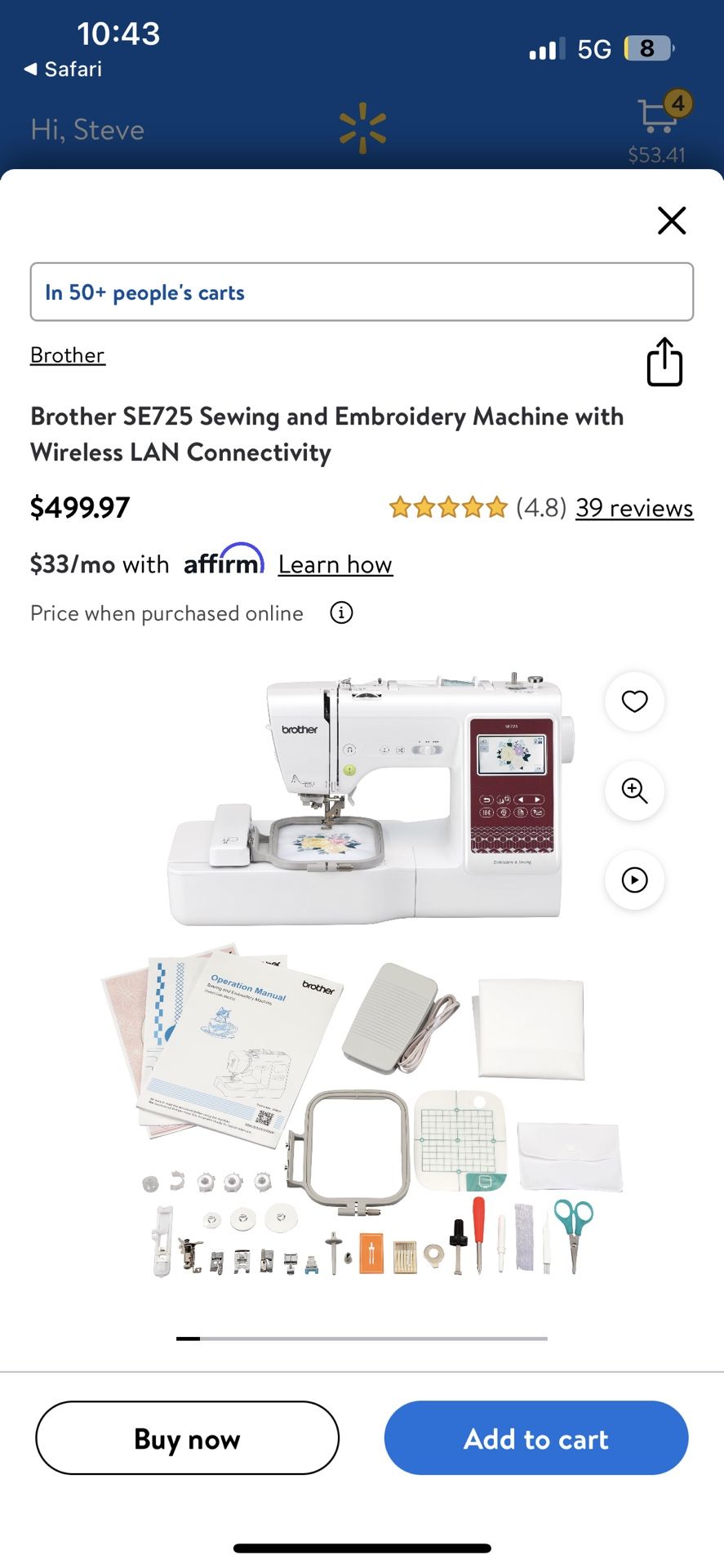 Brother SE725 Sewing & Embroidery Machine