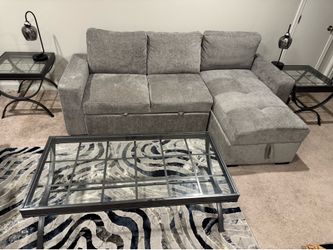 4 Piece set (2 end tables, 1 Coffee table, 1 Sleeper Sectional Sofa with Pull-Out Bed & Storage Ottoman