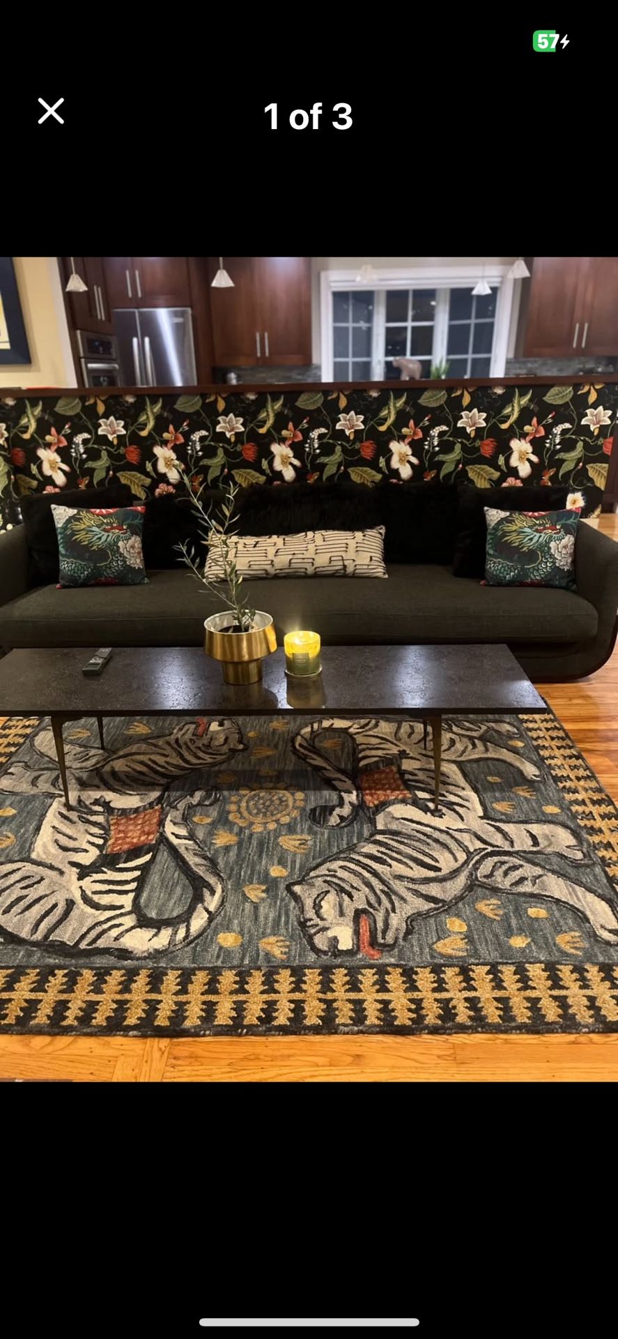 One Of A Kind Black Craved Floral Stone Coffee Table