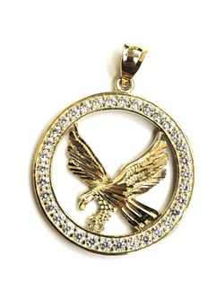 Beautiful Cubic zirconia eagle pendant 14k fine jewelry yellow REAL gold. Description⬇️