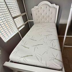 Madelyn Twin White Upholstered Panel Bed