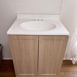Single Bathroom Vanity 25 in. Beige Oak with White Sink