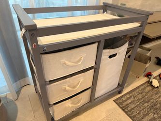 Badger Basket Baby Changing Table with Hamper & Storage - Gray/White