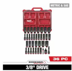 SHOCKWAVE Impact-Duty 3/8 in. Drive Metric and SAE Deep Well Impact PACKOUT Socket Set (36-Piece)