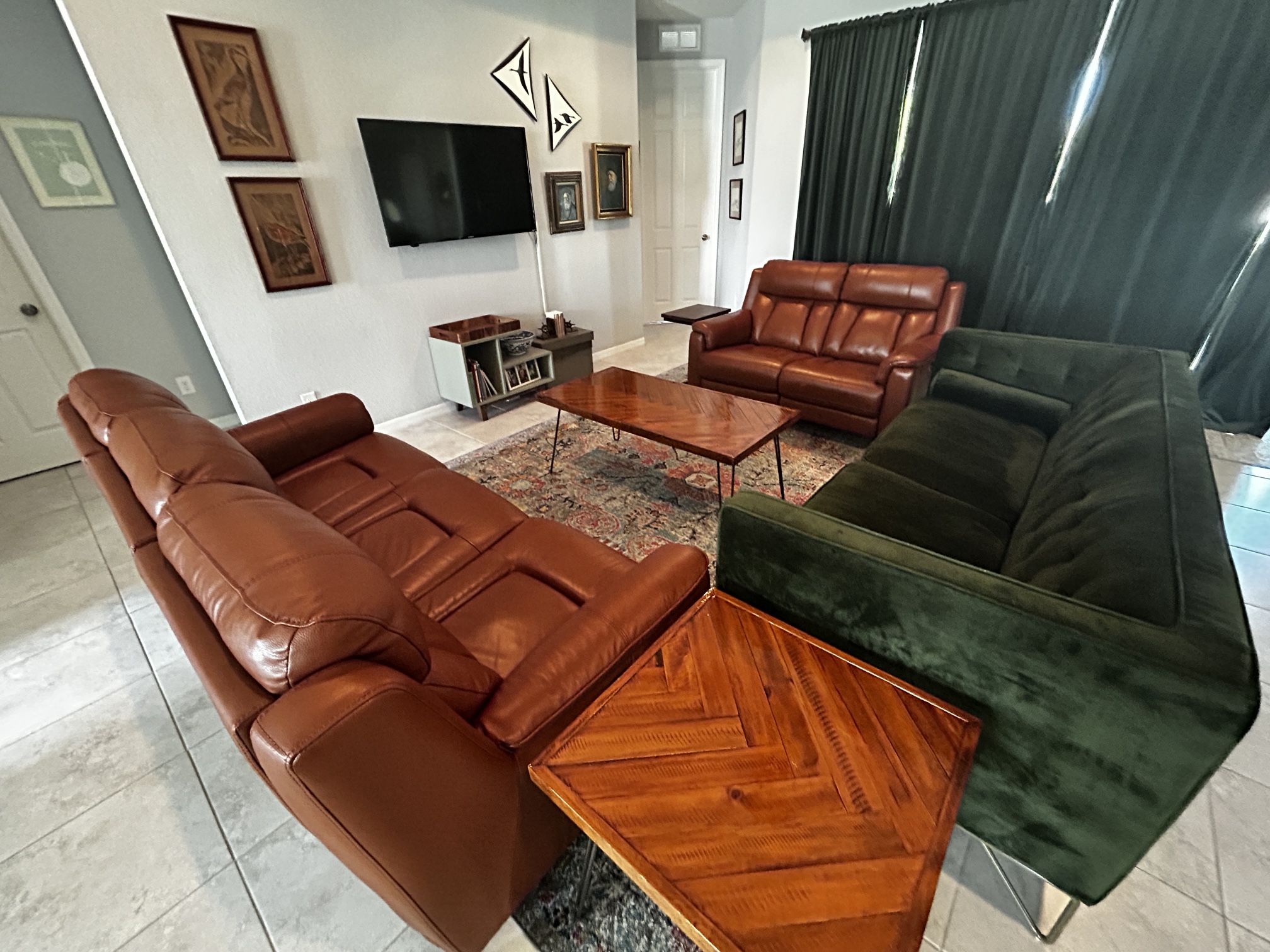Reclining Brown Leather Sofa and Loveseat