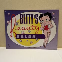 1997 Betty Boop Metal Sign Betty's Beauty Salon 12”H x 16”L