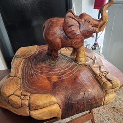 hand carved solid wood elephant