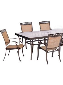 4 Patio Chairs Hanover Fontana Sling, Filigree Aluminum Frame NEW