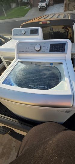 LG 5.0 Cu. Ft. SMART Top Load Washer in White with TurboWash3D Technology and Dryer Set