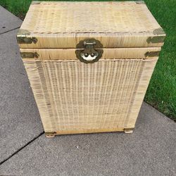 Wicker & Brass Rattan Chinoiserie Style Chest Late 20th Century