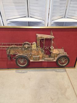 LARGE METAL ART BRASS FIRETRUCK