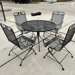 Wrought Iron Patio Set, 48” Table With 4 Bouncy Chairs, Great Cond. Local Delivery Available For Extra Cost